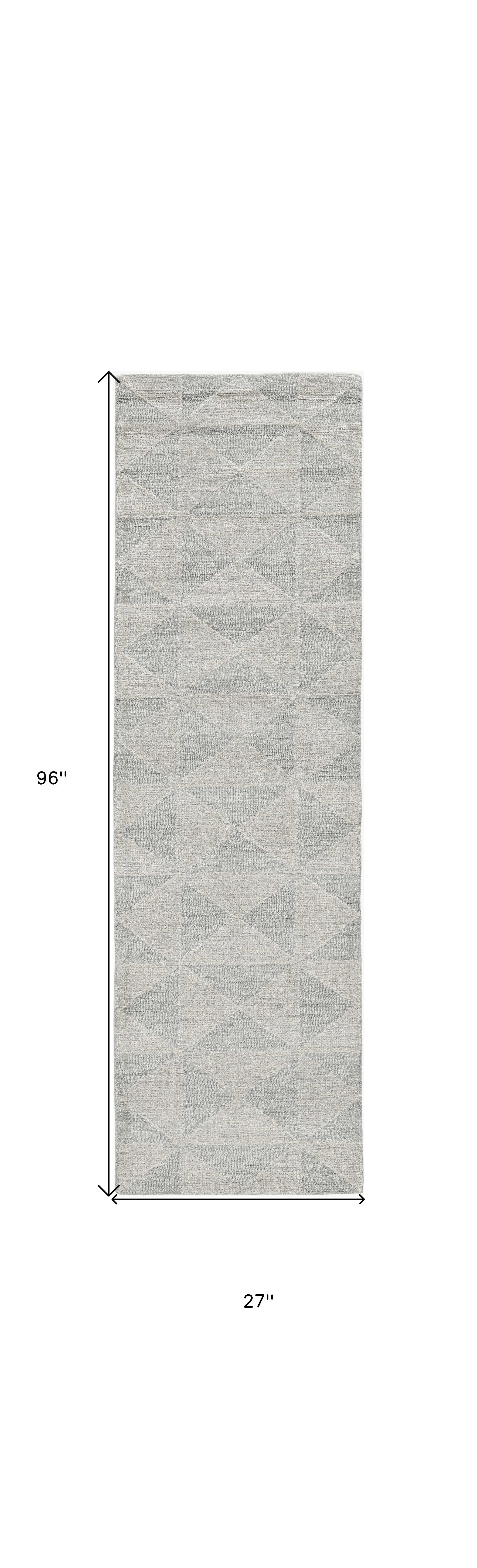 8' Gray And Light Gray Wool Geometric Hand Tufted Runner Rug-Area Rugs-DECOROLALA