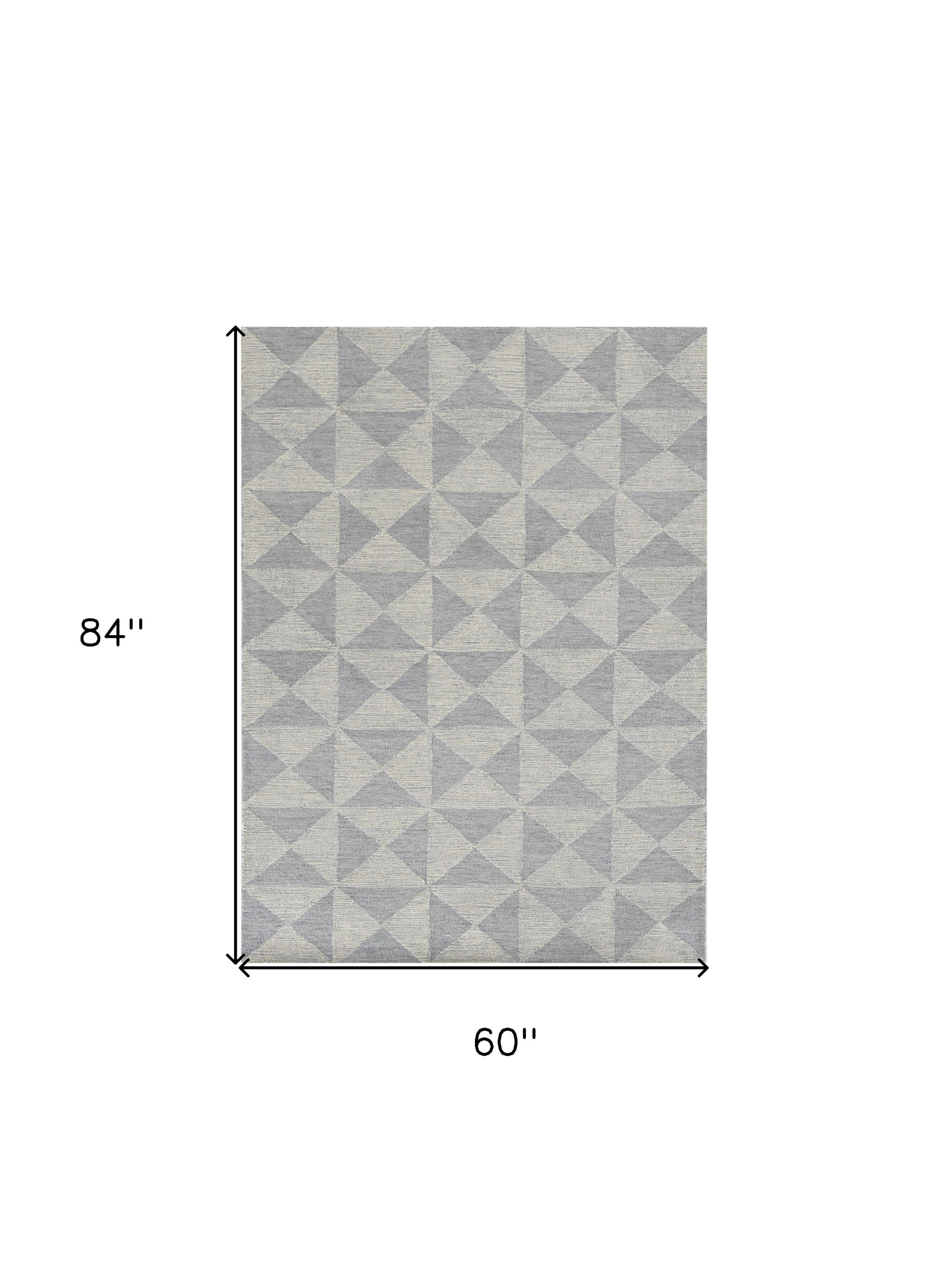 8' Gray And Light Gray Wool Geometric Hand Tufted Runner Rug-Area Rugs-DECOROLALA
