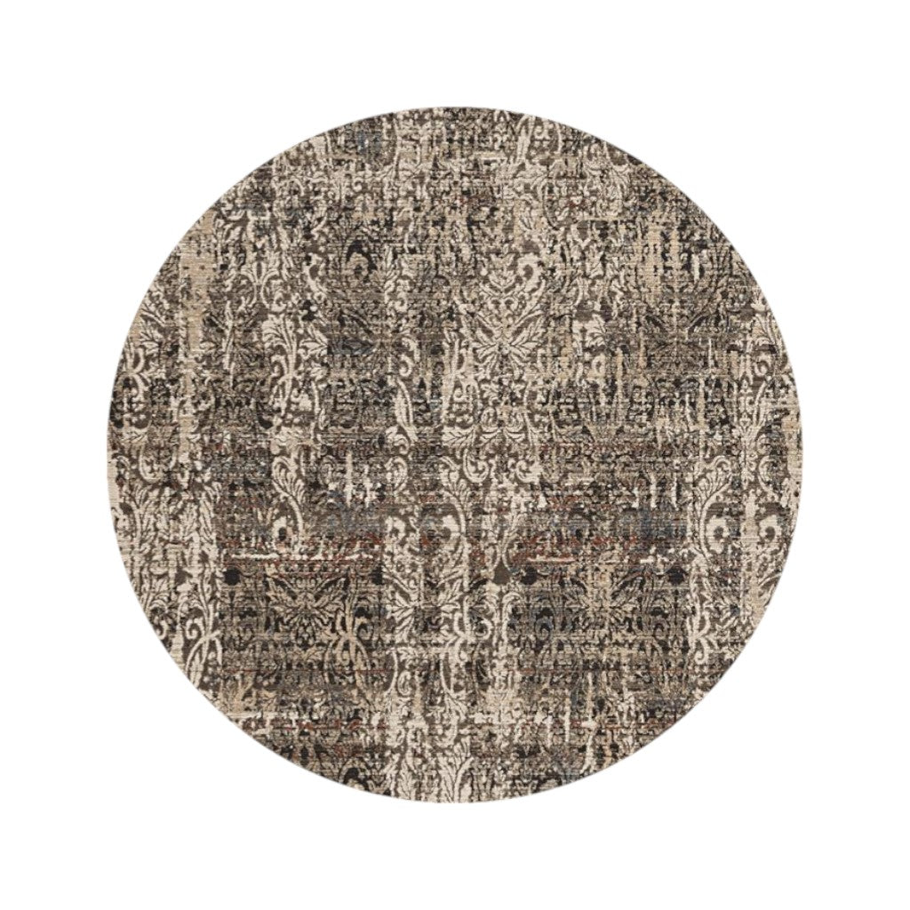 8' Gray And Tan Abstract Round Rug-Area Rugs-DECOROLALA