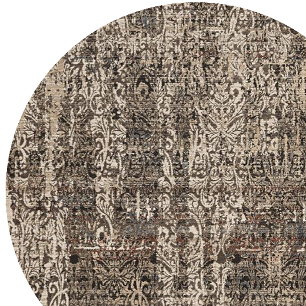 8' Gray And Tan Abstract Round Rug-Area Rugs-DECOROLALA