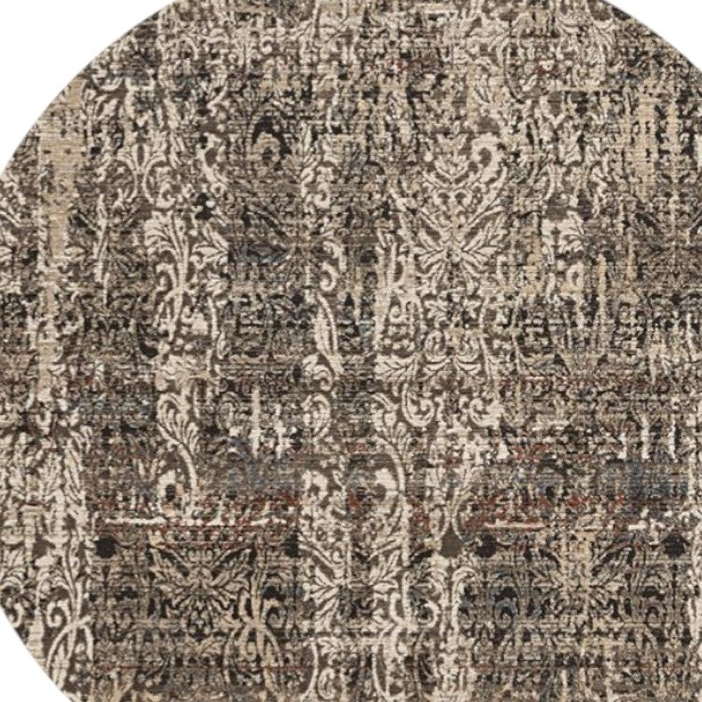 8' Gray And Tan Abstract Round Rug-Area Rugs-DECOROLALA