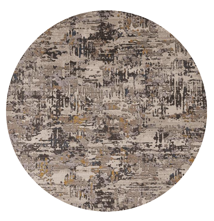 8' Gray Black And Gold Abstract Round Rug-Area Rugs-DECOROLALA