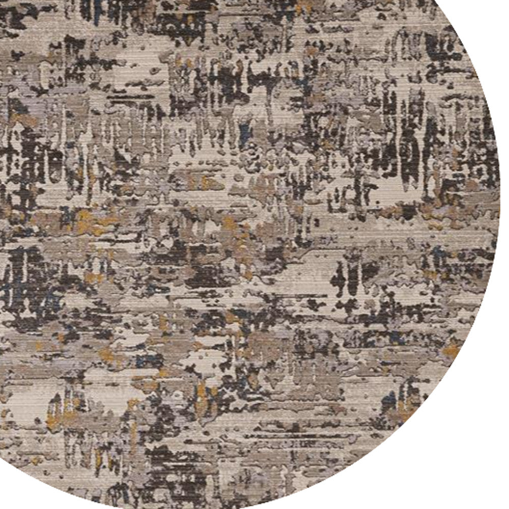 8' Gray Black And Gold Abstract Round Rug-Area Rugs-DECOROLALA