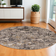 8' Gray Black And Gold Abstract Round Rug-Area Rugs-DECOROLALA