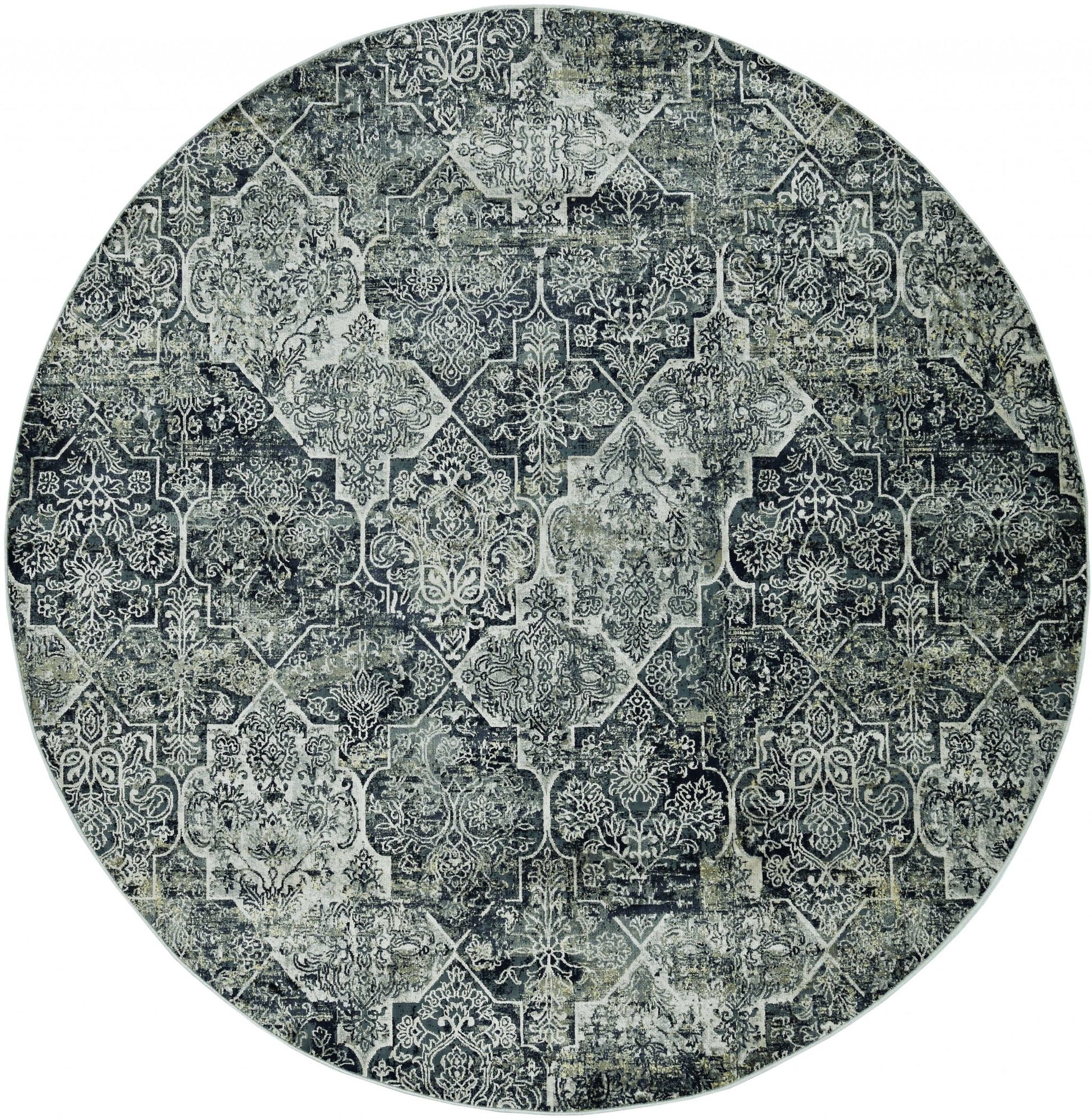 8' Gray Quatrefoil Round Rug-Area Rugs-DECOROLALA