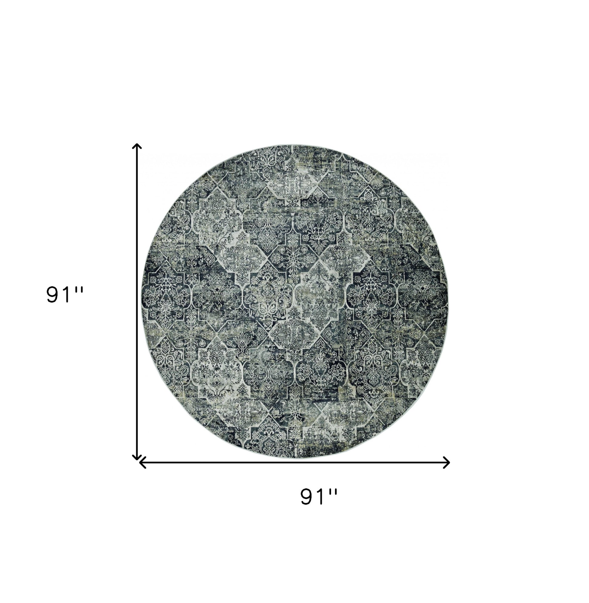 8' Gray Quatrefoil Round Rug-Area Rugs-DECOROLALA