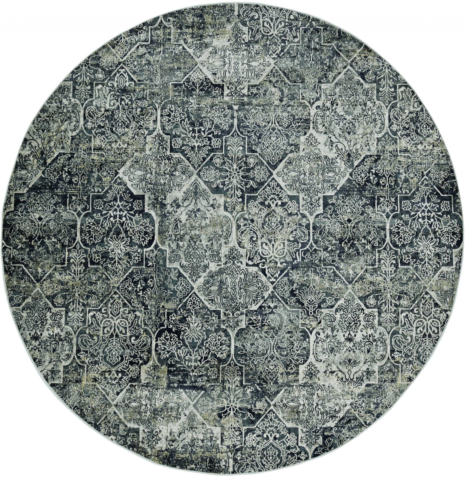 8' Gray Quatrefoil Round Rug-Area Rugs-DECOROLALA