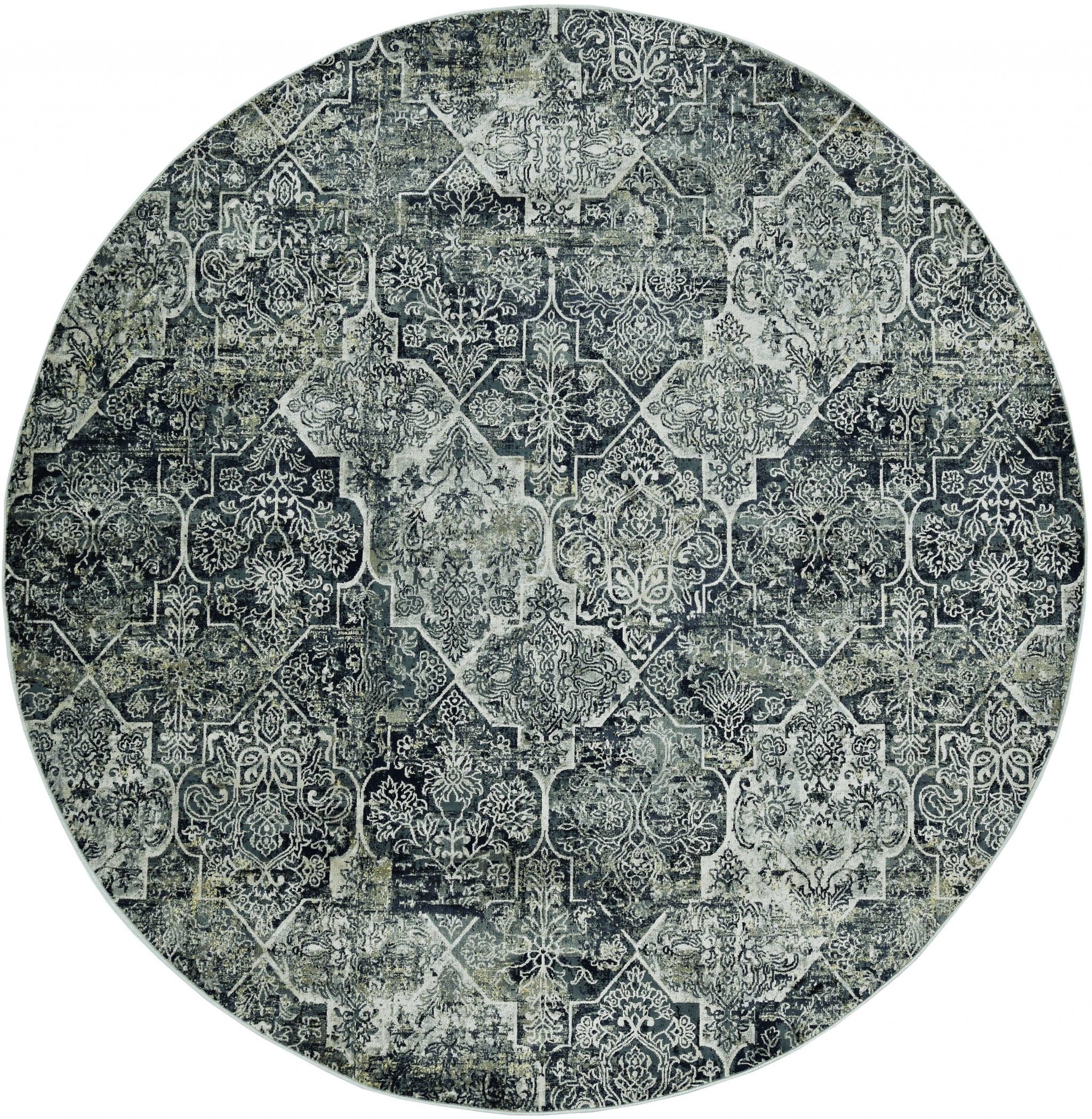 8' Gray Quatrefoil Round Rug-Area Rugs-DECOROLALA