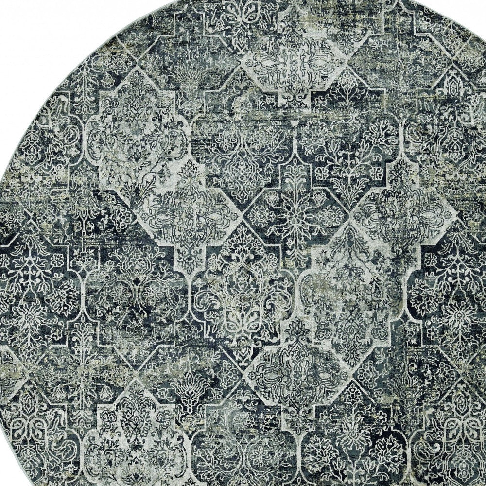8' Gray Quatrefoil Round Rug-Area Rugs-DECOROLALA