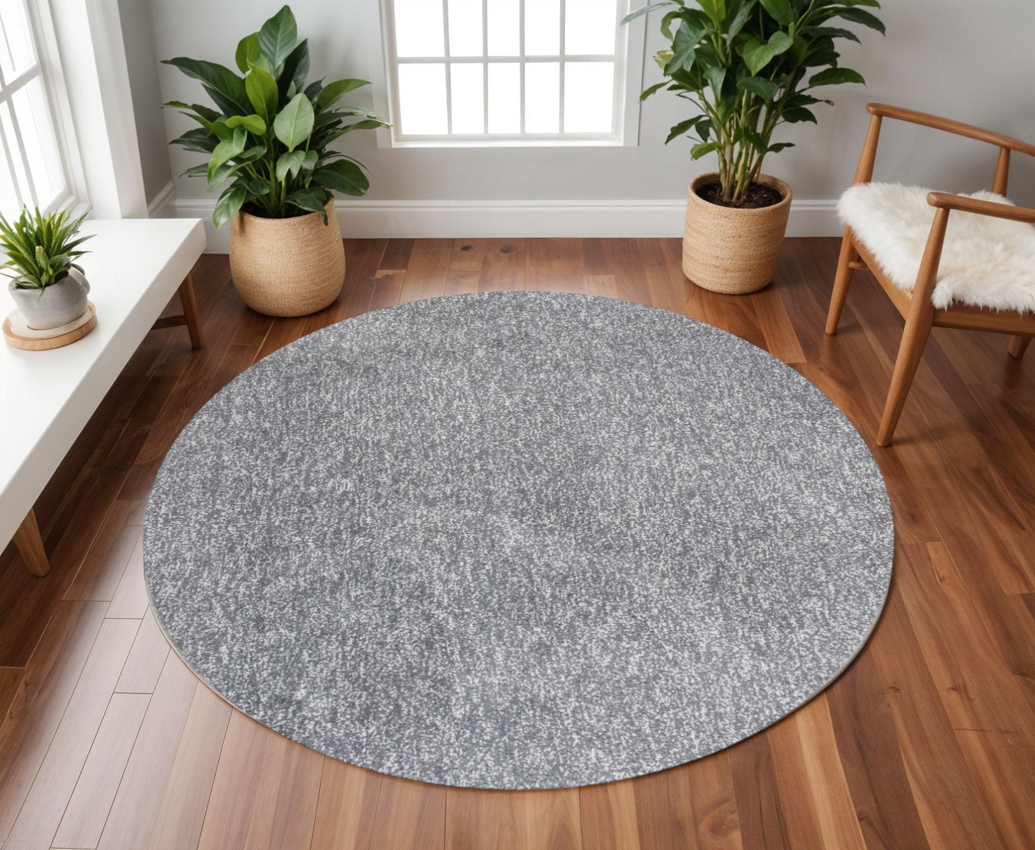8' Gray Round Hand Woven Area Rug-Area Rugs-DECOROLALA