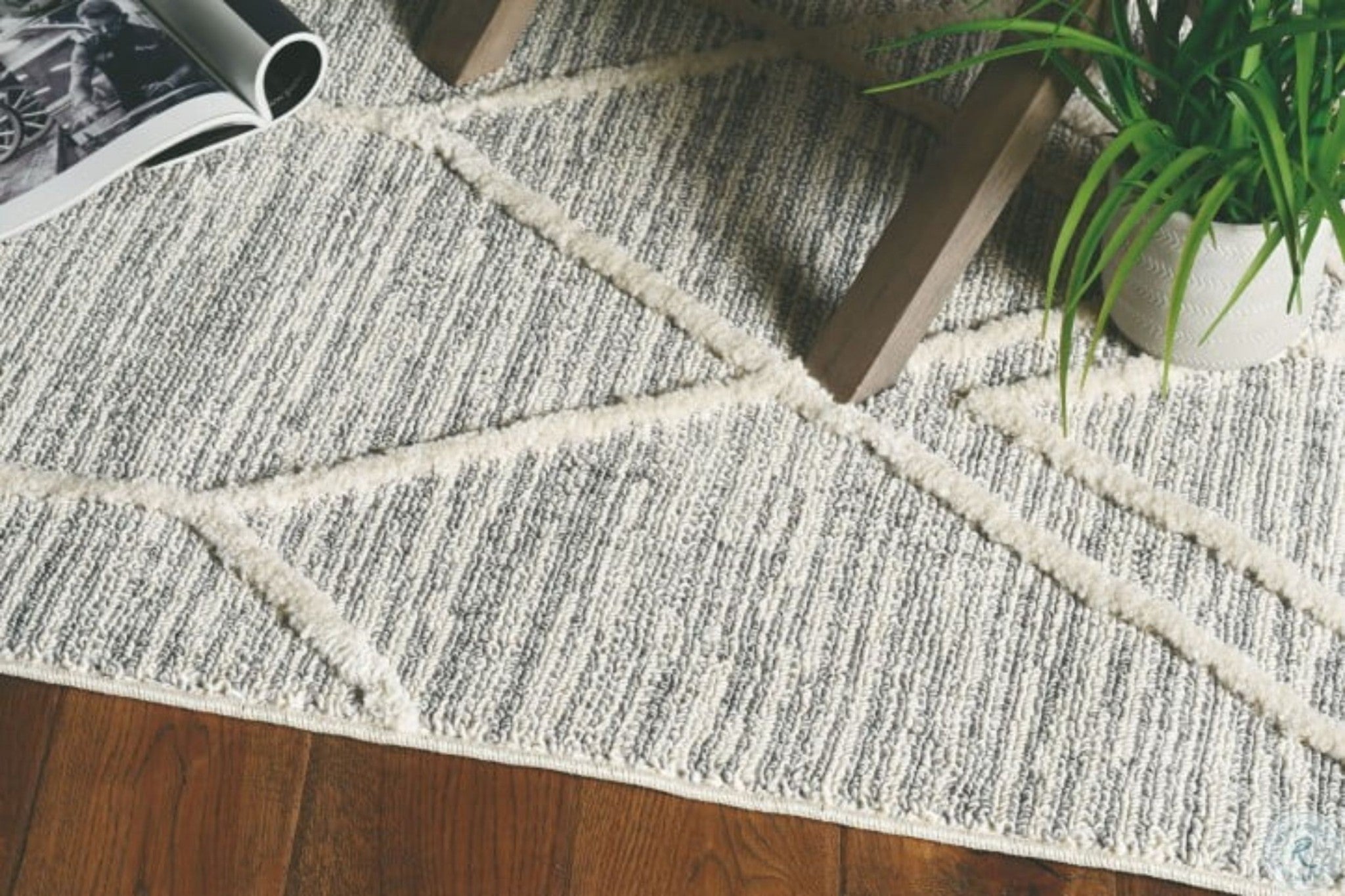 8' Gray and Ivory Abstract Runner Rug-Area Rugs-DECOROLALA