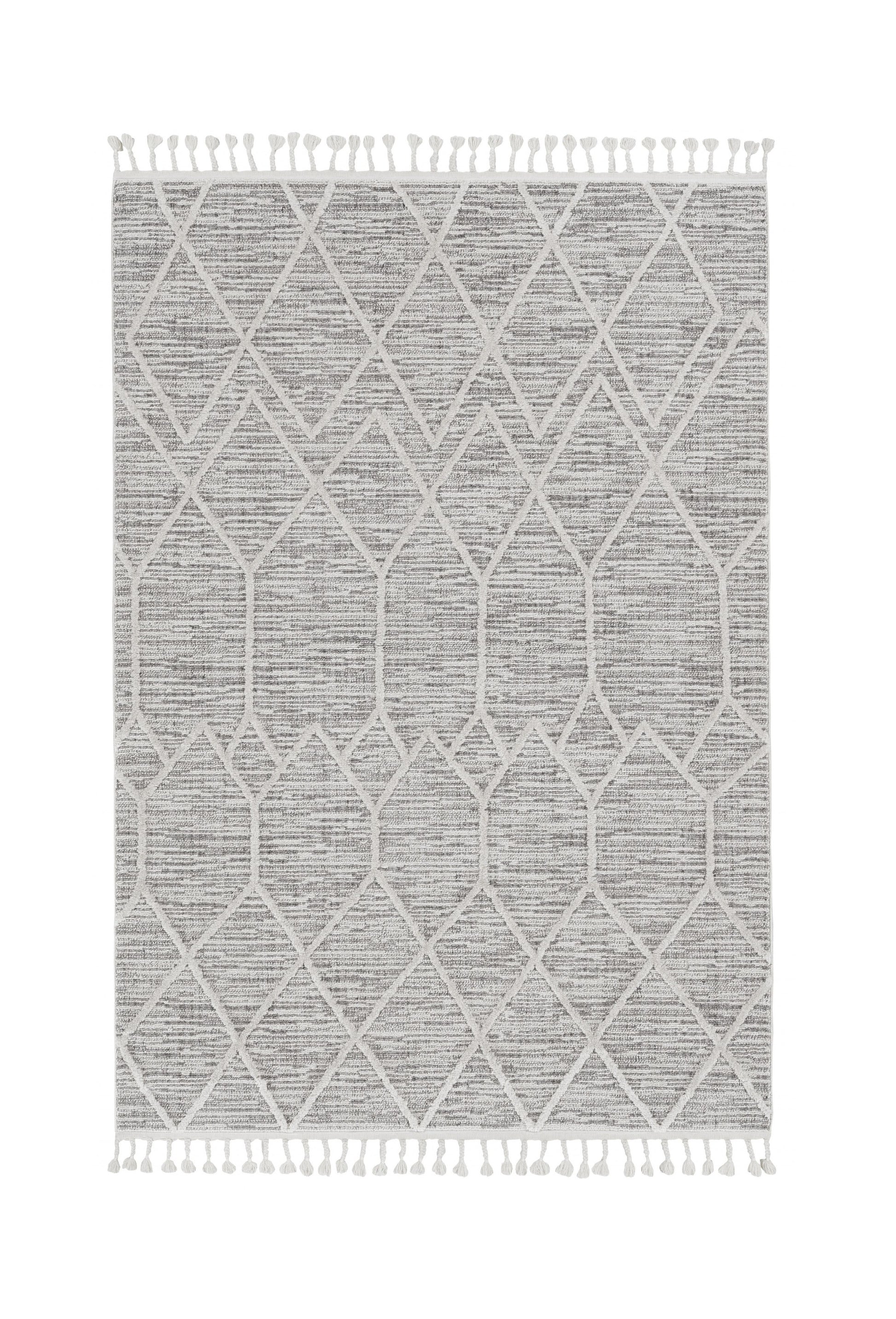 8' Gray and Ivory Abstract Runner Rug-Area Rugs-DECOROLALA