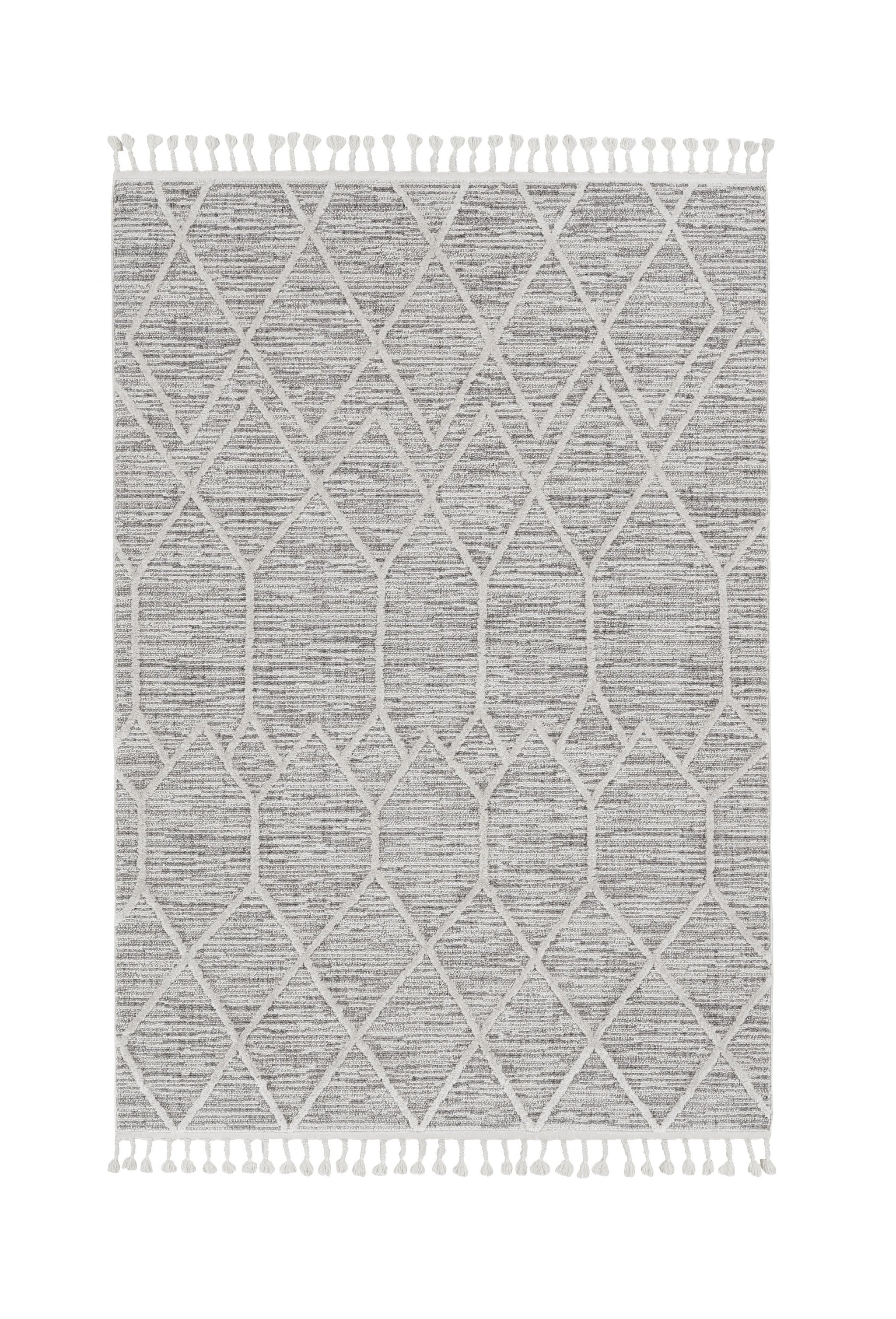 8' Gray and Ivory Abstract Runner Rug-Area Rugs-DECOROLALA