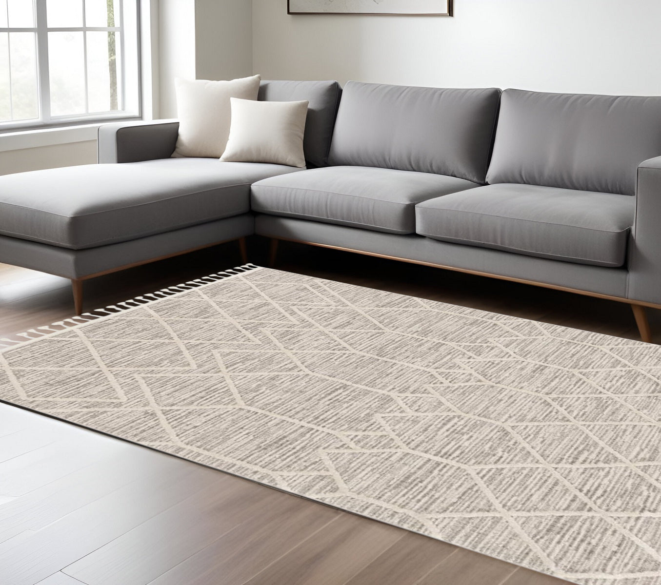 8' Gray and Ivory Abstract Runner Rug-Area Rugs-DECOROLALA