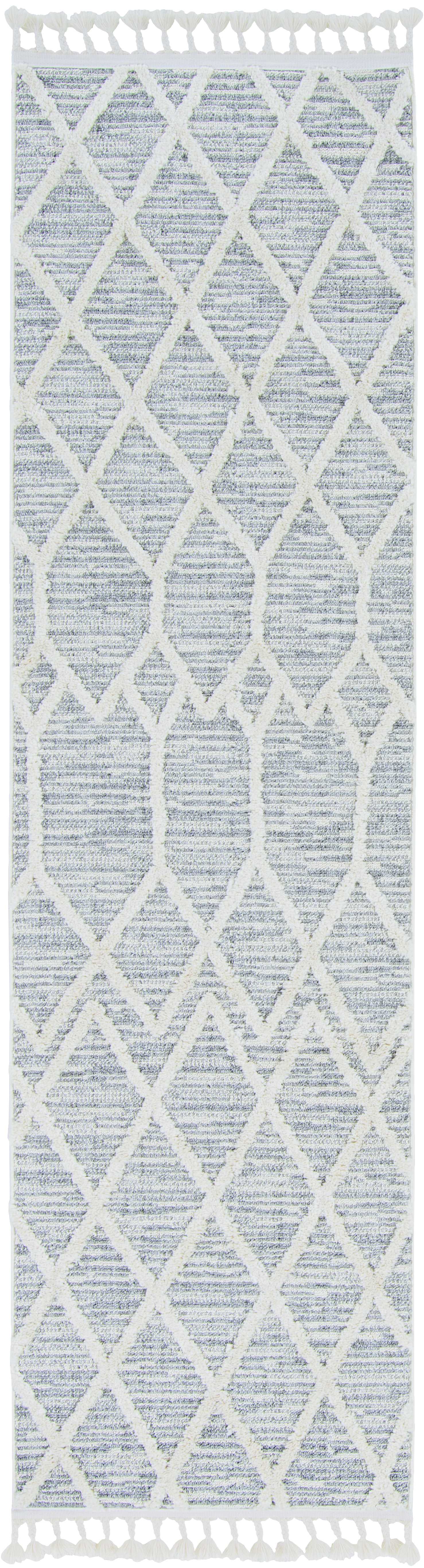 8' Gray and Ivory Abstract Runner Rug-Area Rugs-DECOROLALA