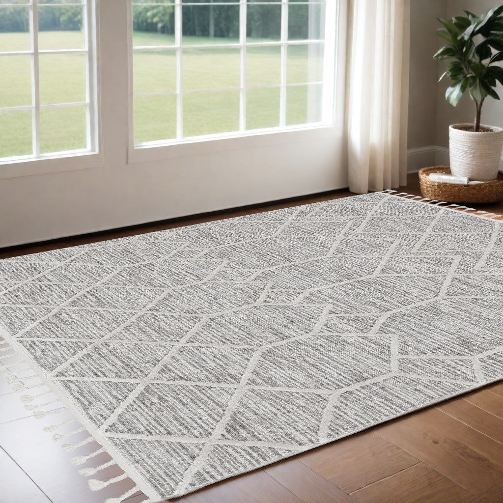 8' Gray and Ivory Abstract Runner Rug-Area Rugs-DECOROLALA