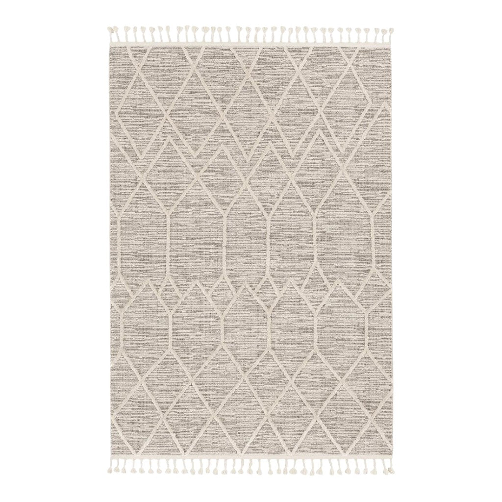 8' Gray and Ivory Abstract Runner Rug-Area Rugs-DECOROLALA