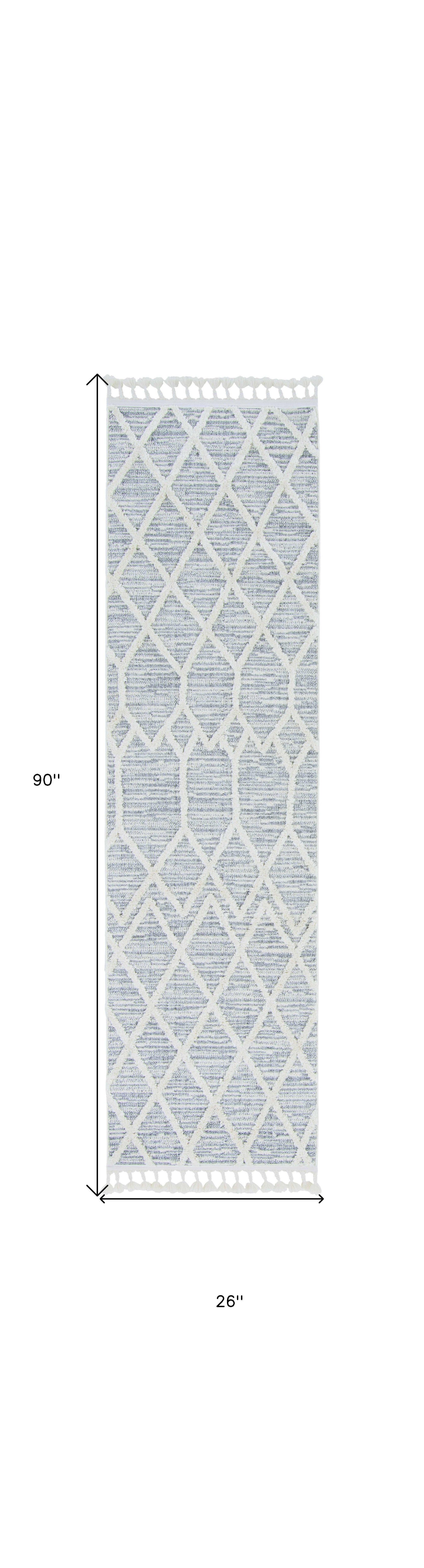 8' Gray and Ivory Abstract Runner Rug-Area Rugs-DECOROLALA