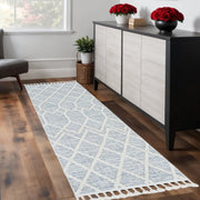 8' Gray and Ivory Abstract Runner Rug-Area Rugs-DECOROLALA