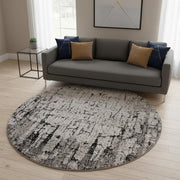 8' Gray and Ivory Round Area Rug-Area Rugs-DECOROLALA