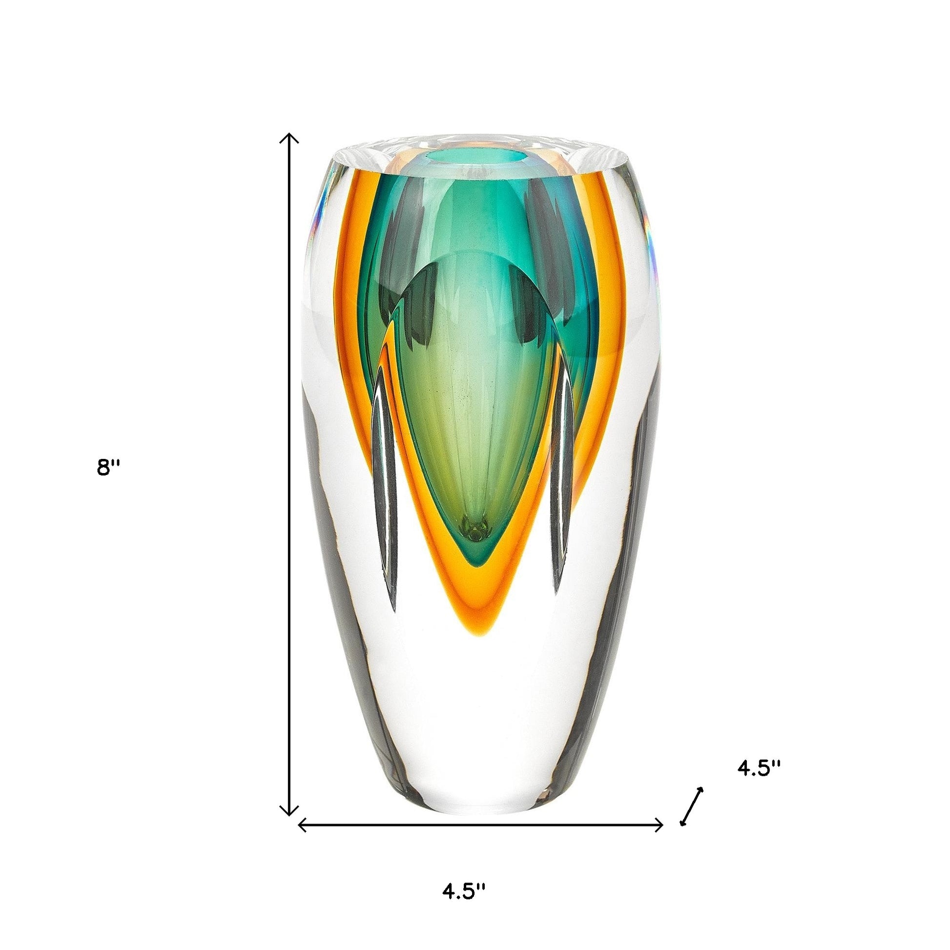 8" Green Abstract Cylinder Murano Glass Table Vase-Vases-DECOROLALA