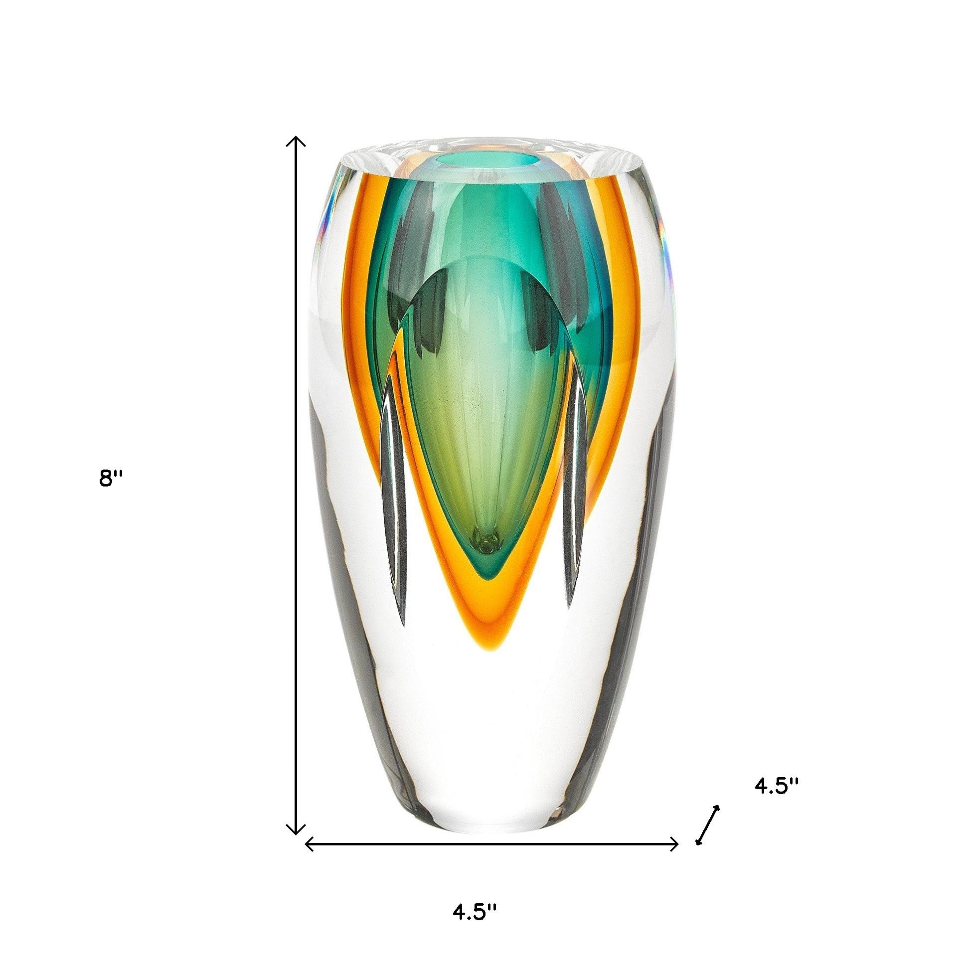 8" Green Abstract Cylinder Murano Glass Table Vase-Vases-DECOROLALA