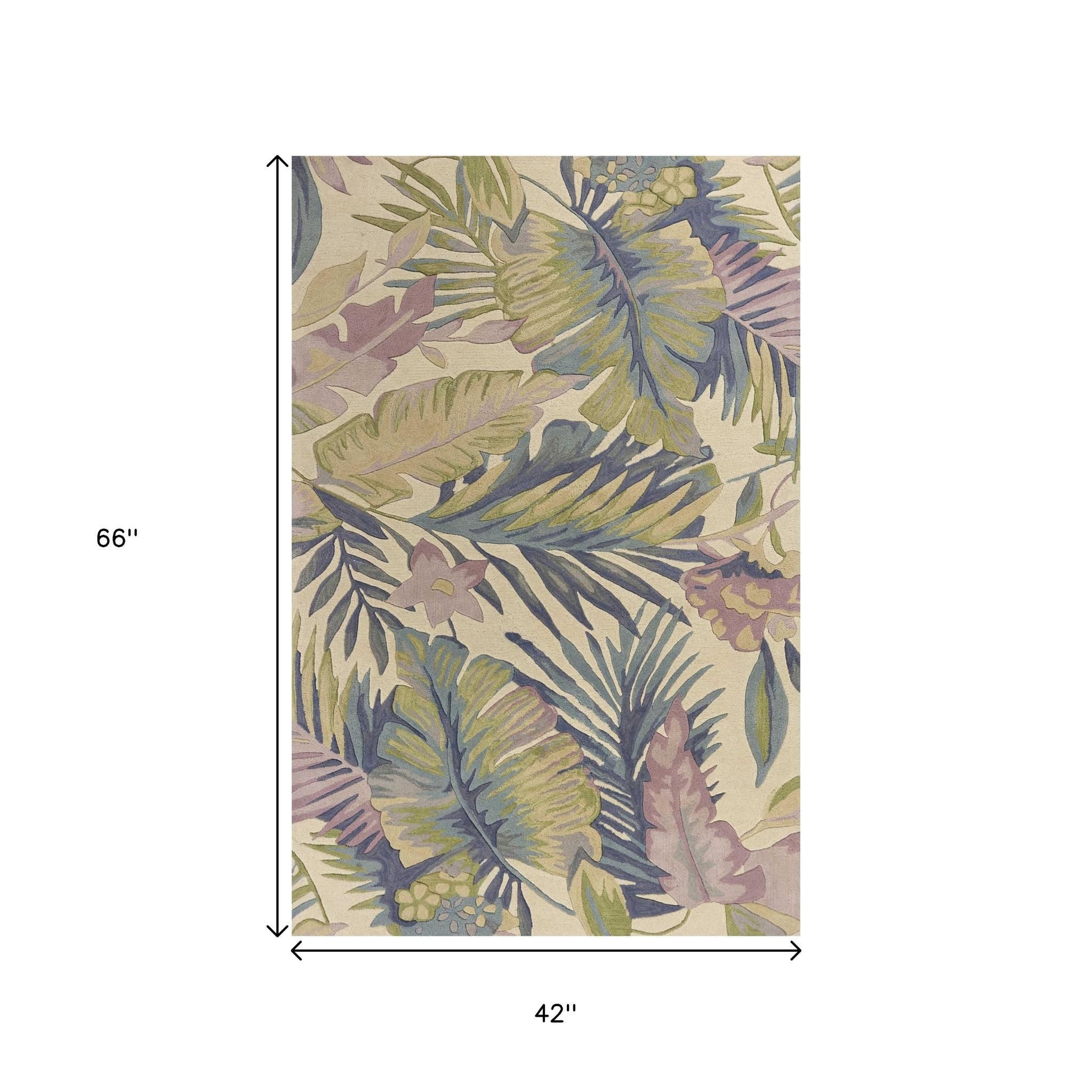 8' Green Pink And Purple Wool Tropical Botanical Hand Tufted Runner Rug-Area Rugs-DECOROLALA