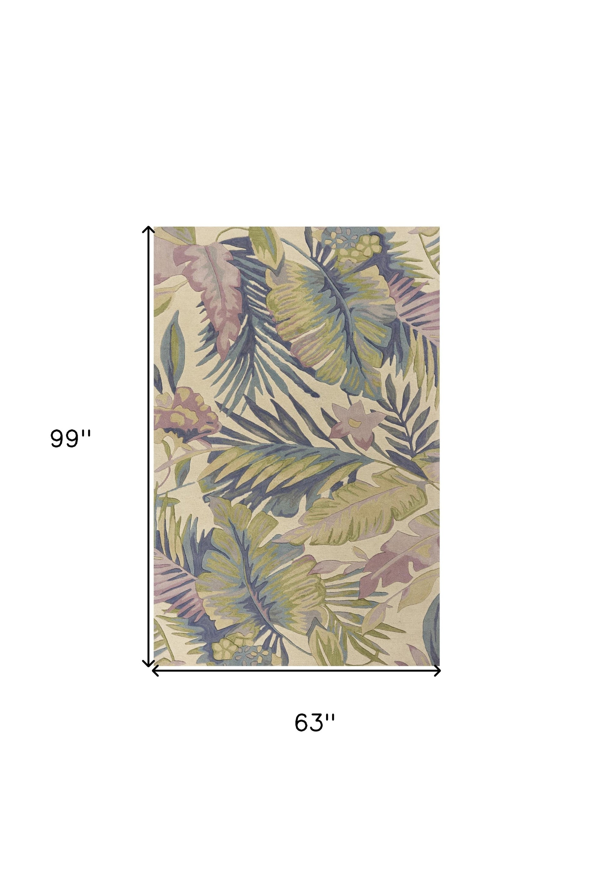 8' Green Pink And Purple Wool Tropical Botanical Hand Tufted Runner Rug-Area Rugs-DECOROLALA