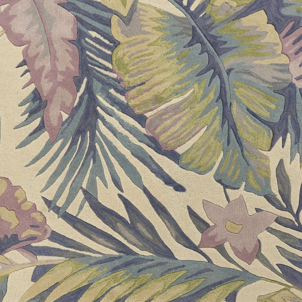 8' Green Pink And Purple Wool Tropical Botanical Hand Tufted Runner Rug-Area Rugs-DECOROLALA