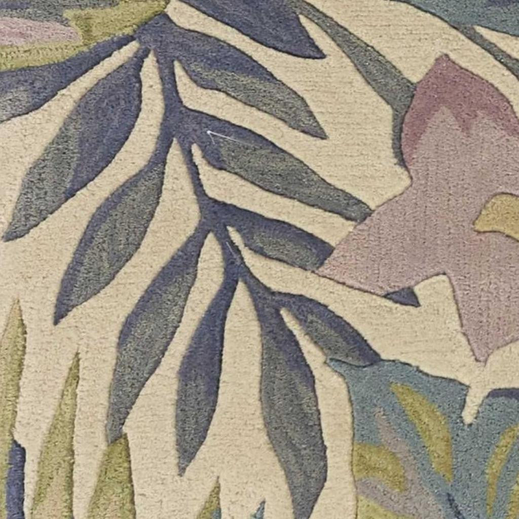 8' Green Pink And Purple Wool Tropical Botanical Hand Tufted Runner Rug-Area Rugs-DECOROLALA