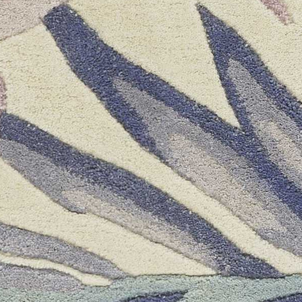 8' Green Pink And Purple Wool Tropical Botanical Hand Tufted Runner Rug-Area Rugs-DECOROLALA