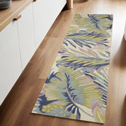 8' Green Pink And Purple Wool Tropical Botanical Hand Tufted Runner Rug-Area Rugs-DECOROLALA