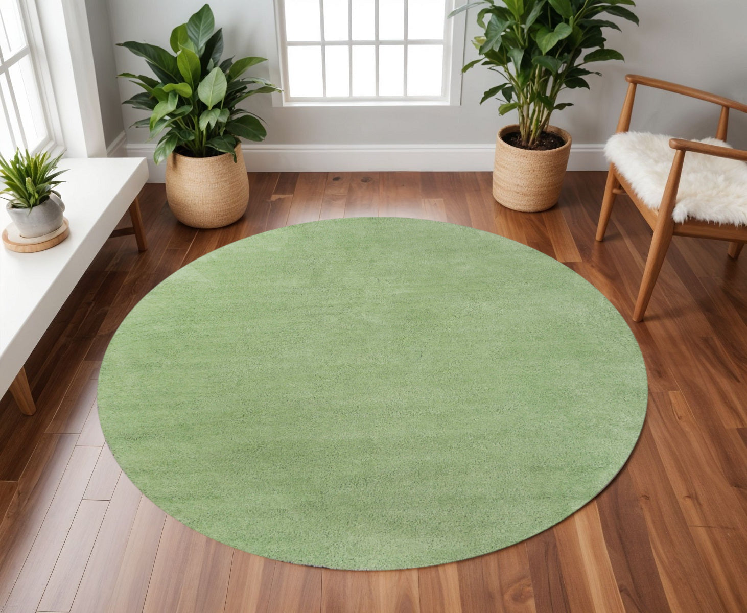 8' Green Round Hand Woven Area Rug-Area Rugs-DECOROLALA