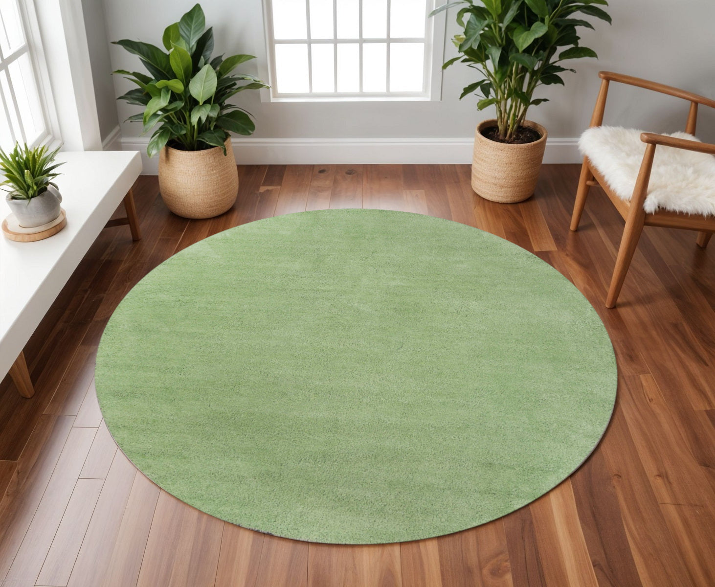 8' Green Round Hand Woven Area Rug-Area Rugs-DECOROLALA
