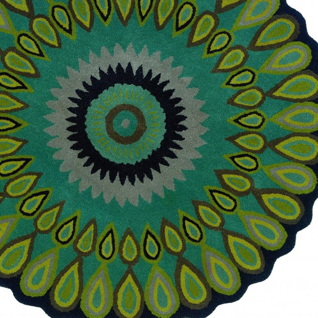 8' Green Wool Hand Tufted Round Rug-Area Rugs-DECOROLALA