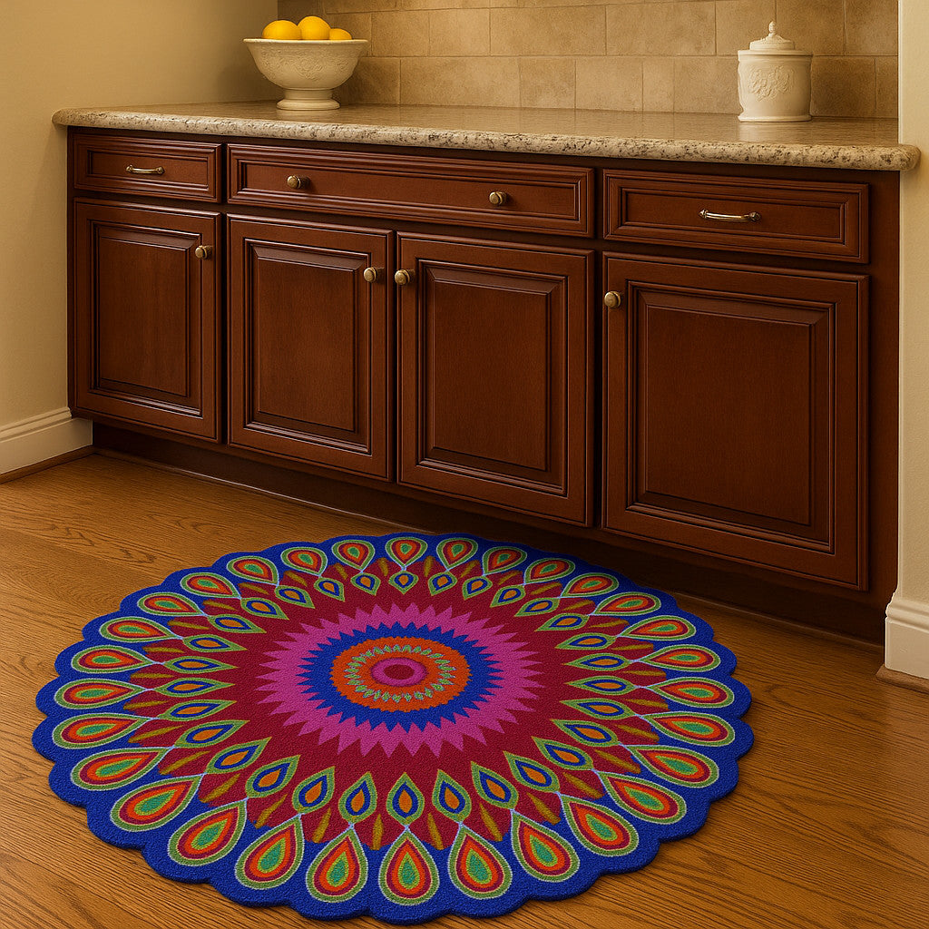 8' Green Wool Hand Tufted Round Rug-Area Rugs-DECOROLALA