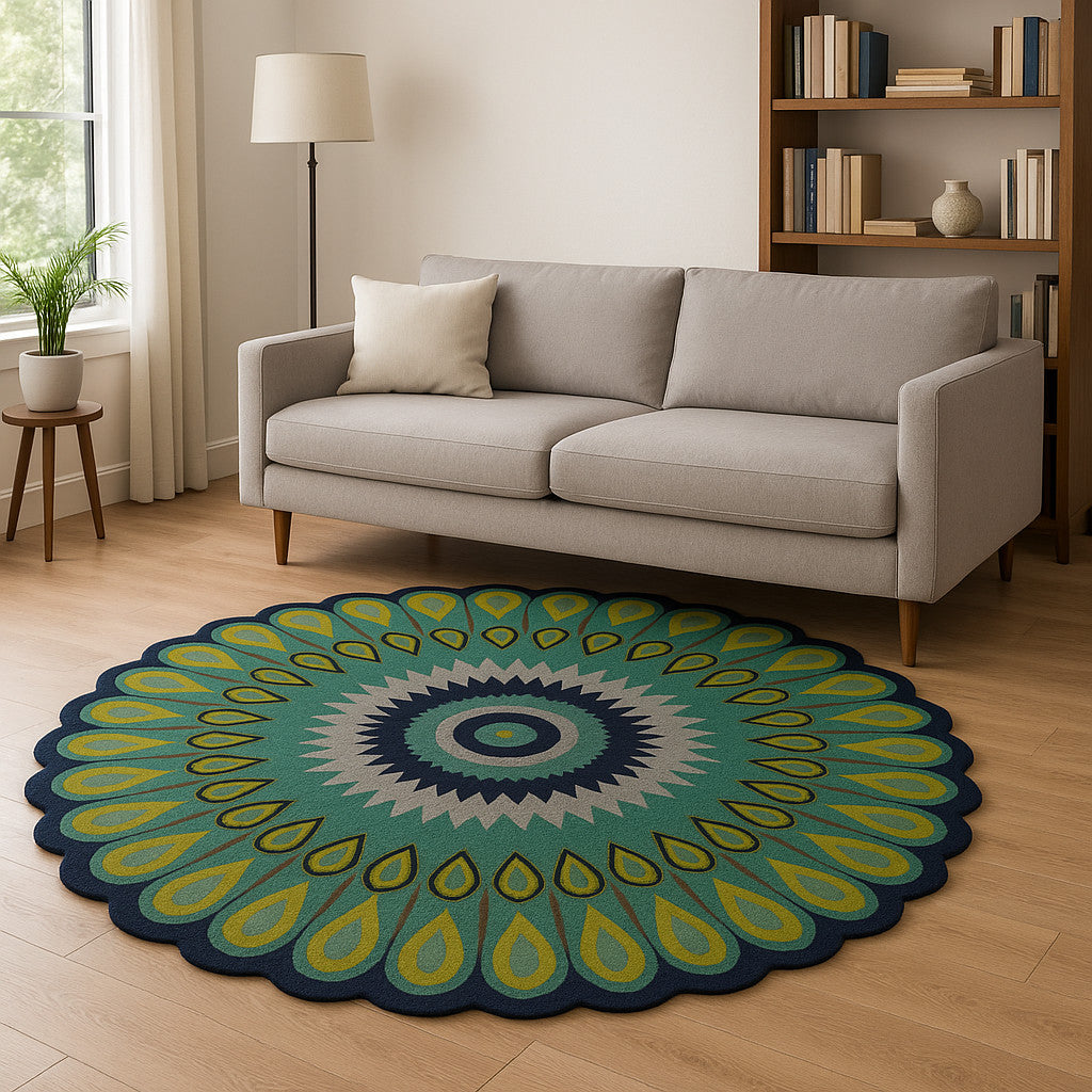 8' Green Wool Hand Tufted Round Rug-Area Rugs-DECOROLALA
