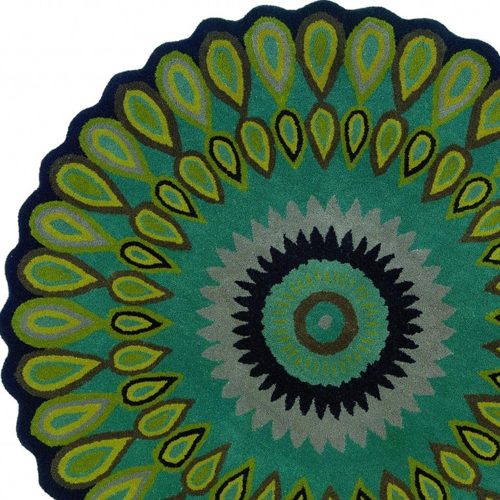 8' Green Wool Hand Tufted Round Rug-Area Rugs-DECOROLALA