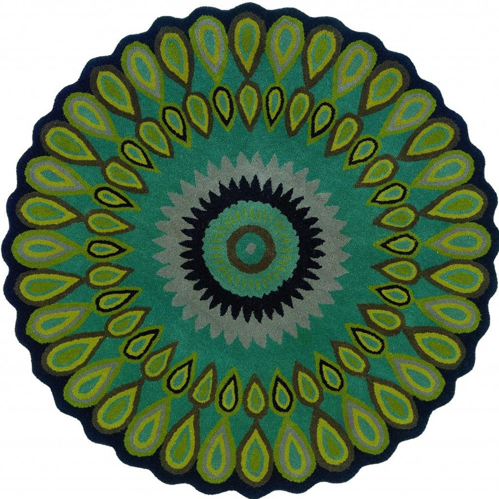 8' Green Wool Hand Tufted Round Rug-Area Rugs-DECOROLALA