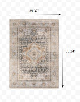8' Grey Blue Machine Woven Medallion Indoor Runner Rug-Area Rugs-DECOROLALA