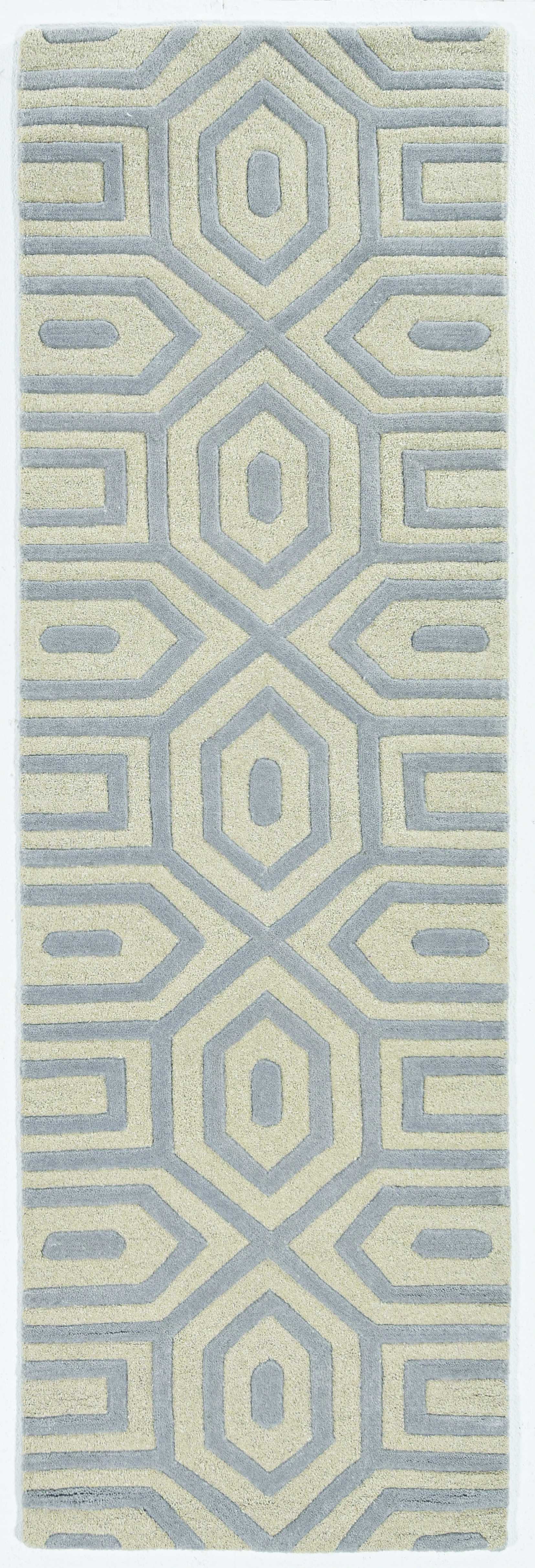 8' Grey Hand Tufted Geometric Indoor Runner Rug-Area Rugs-DECOROLALA