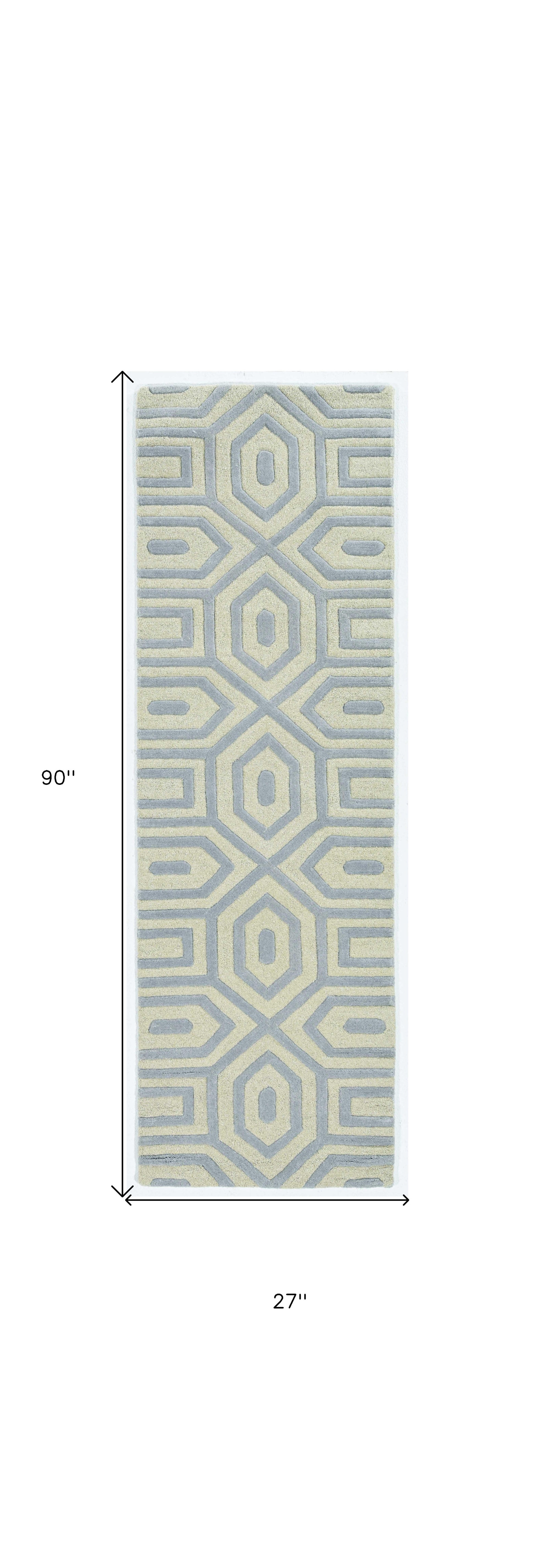 8' Grey Hand Tufted Geometric Indoor Runner Rug-Area Rugs-DECOROLALA