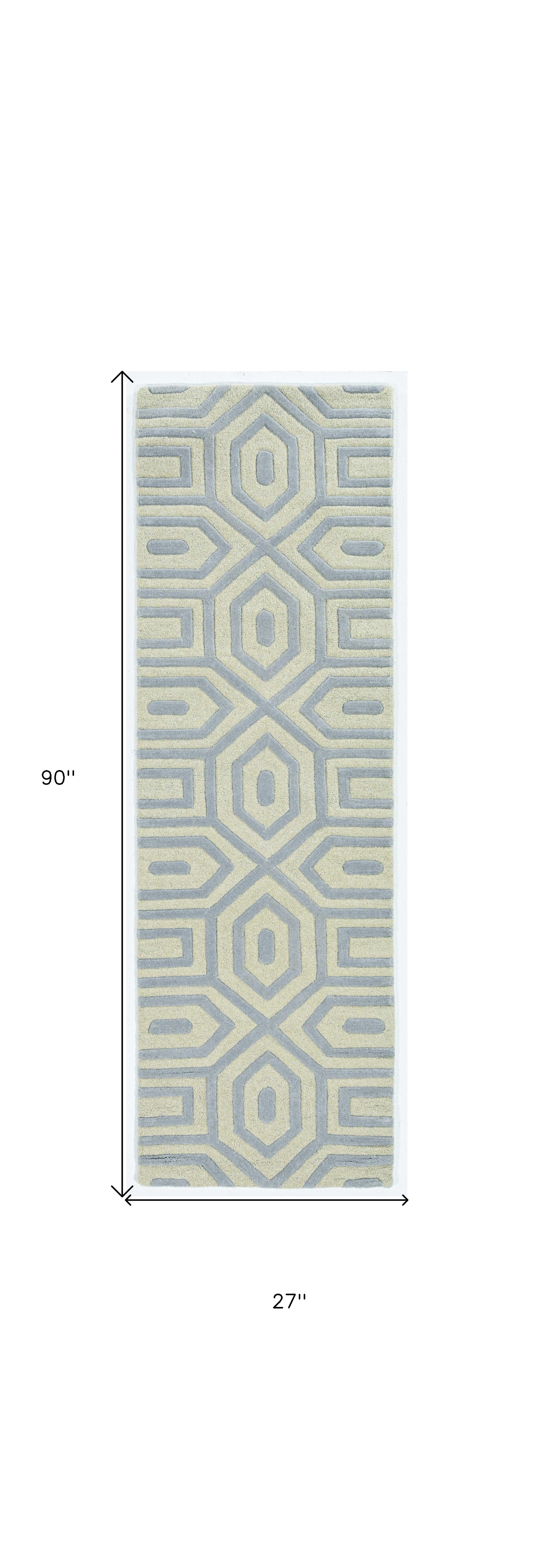 8' Grey Hand Tufted Geometric Indoor Runner Rug-Area Rugs-DECOROLALA