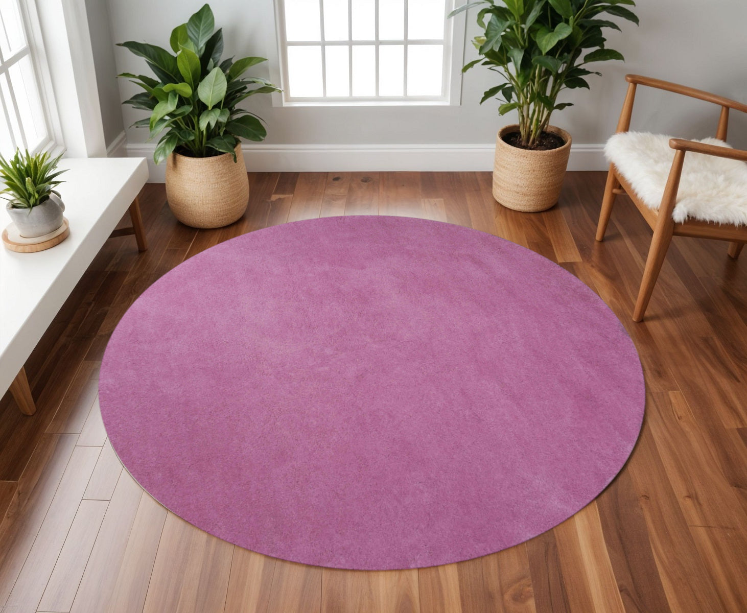 8' Hot Pink Hand Woven Round Rug-Area Rugs-DECOROLALA