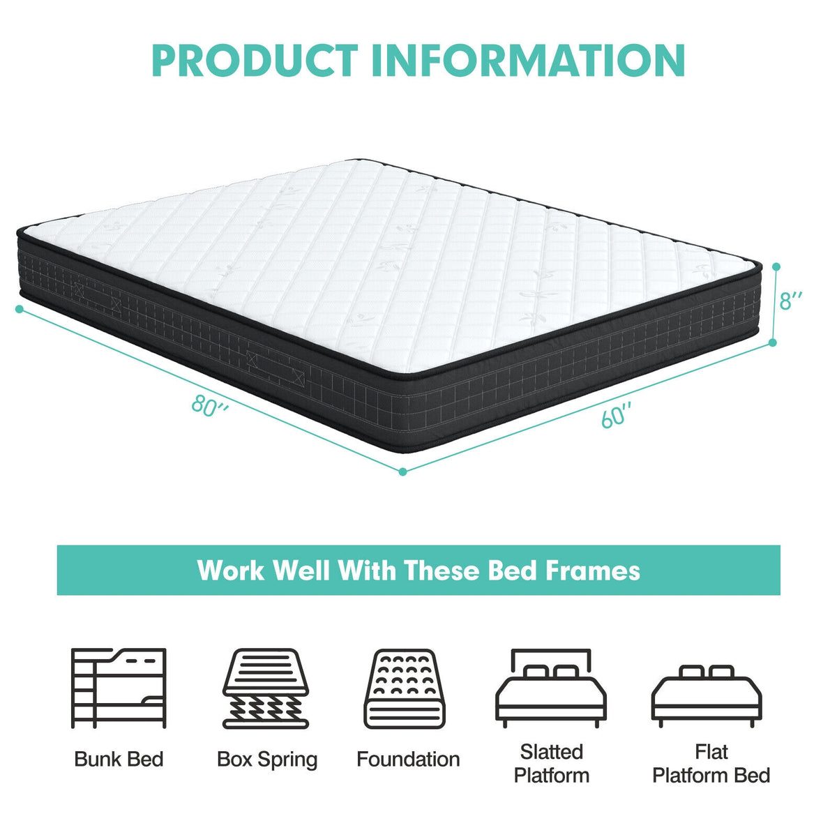 8 Inch Breathable Memory Foam Bed Mattress Medium Firm for Pressure Relieve-Queen Size-Mattresses-DECOROLALA