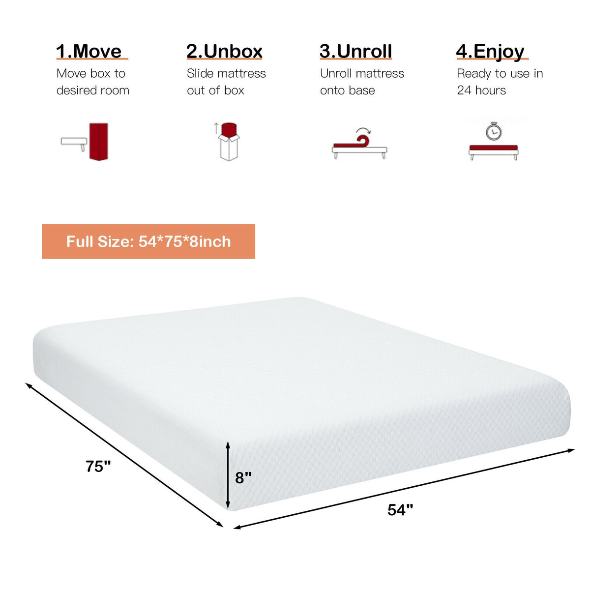 8 Inch Foam Medium Firm Mattress with Jacquard Cover-Full Size-Mattresses-DECOROLALA