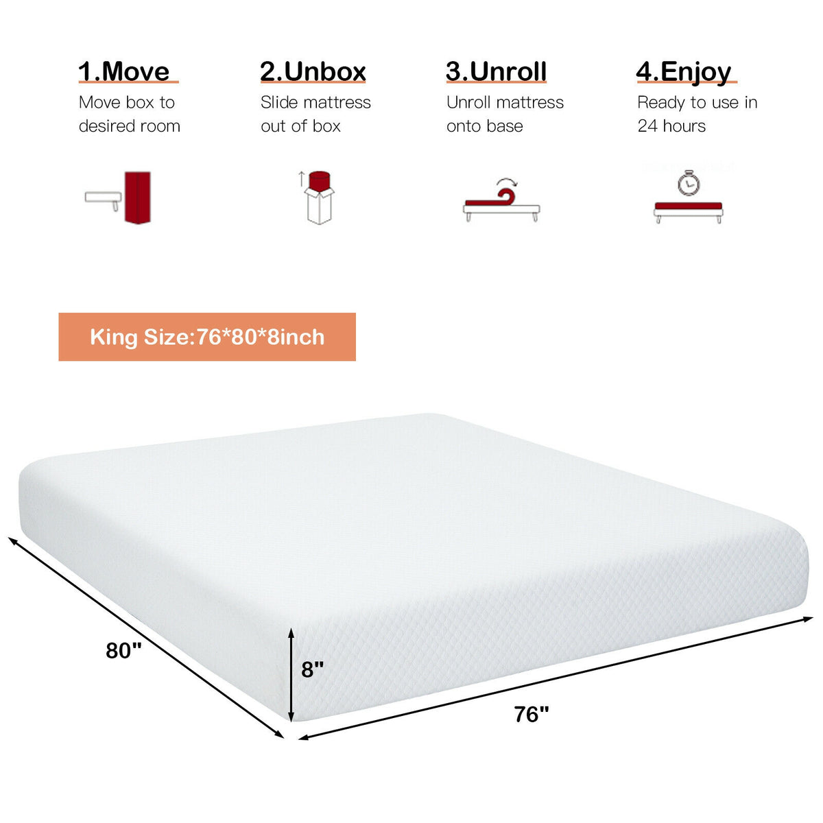 8 Inch Foam Medium Firm Mattress with Jacquard Cover-King Size-Mattresses-DECOROLALA