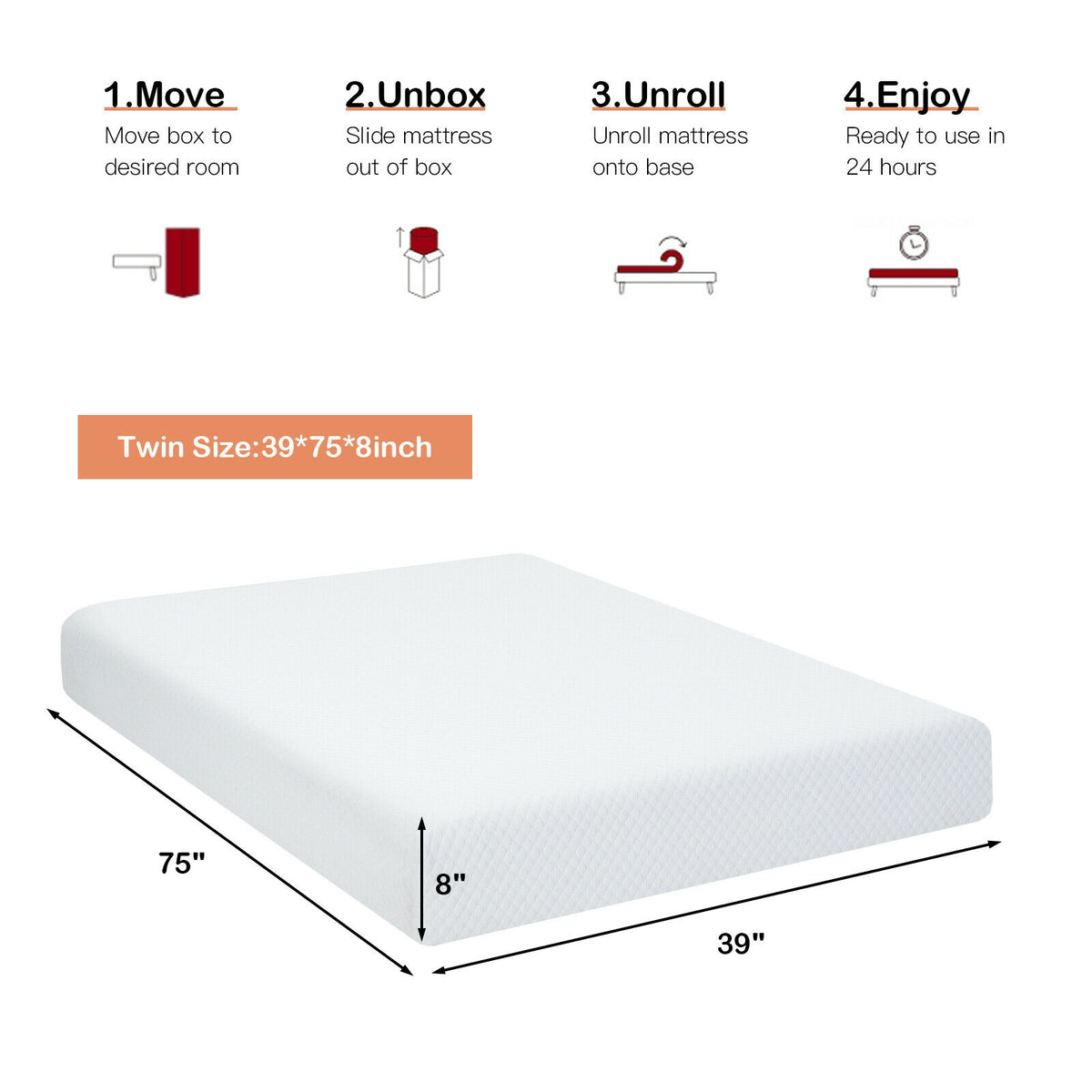 8 Inch Foam Medium Firm Mattress with Jacquard Cover-Twin Size-Mattresses-DECOROLALA