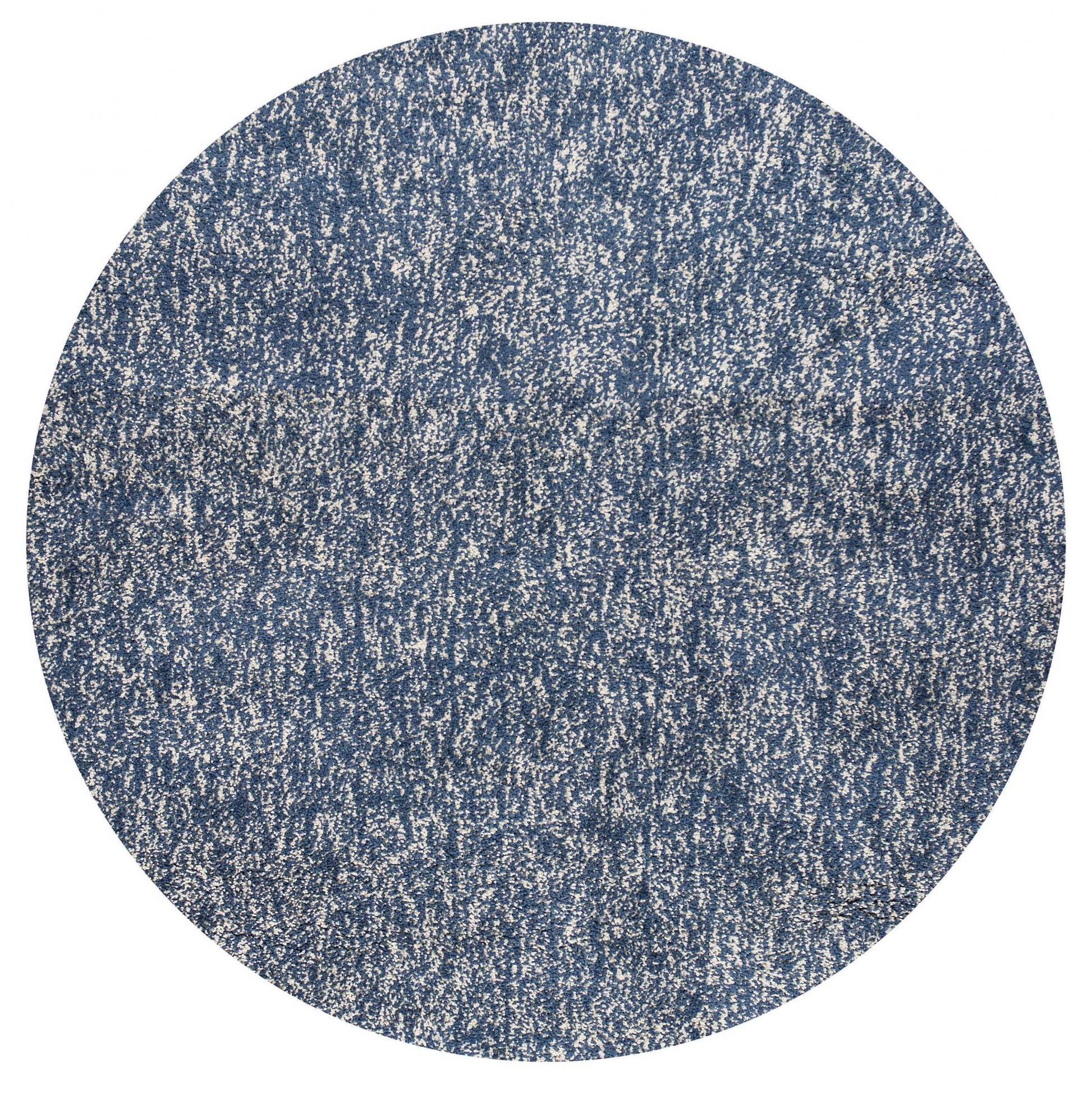 8' Indigo And Ivory Abstract Hand Woven Round Rug-Area Rugs-DECOROLALA
