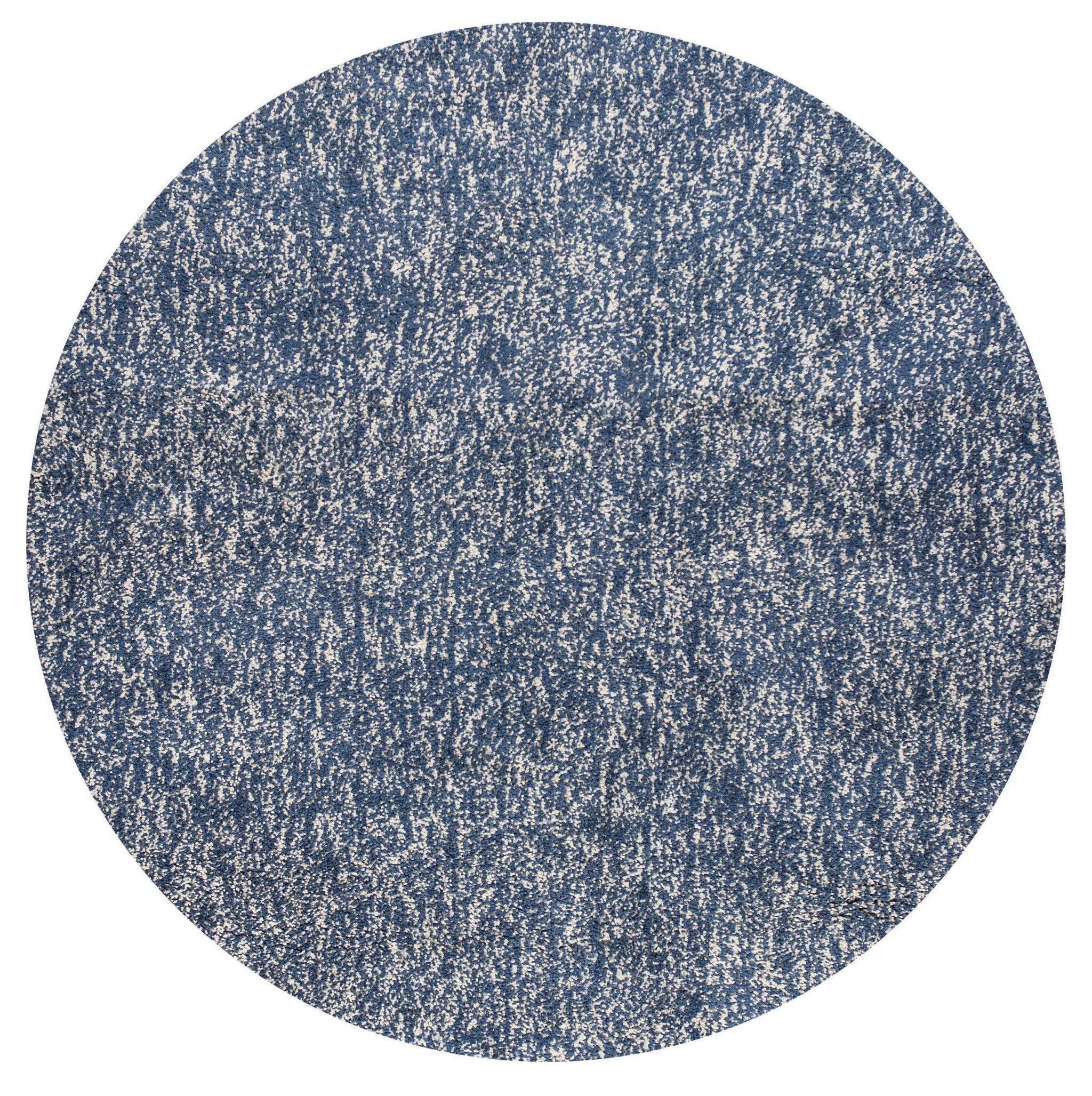 8' Indigo And Ivory Abstract Hand Woven Round Rug-Area Rugs-DECOROLALA